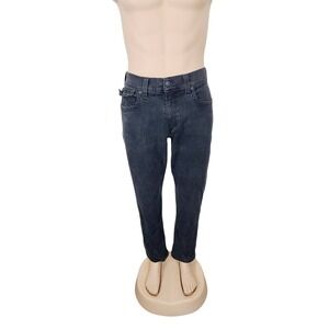 True Religion leather waistband patch brand logoStraight Fit Jeans Men Black.